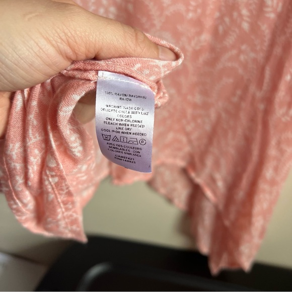 Loft Pink White Patterned Short Sleeve Kimono Blouse XS Small - Picture 3 of 5